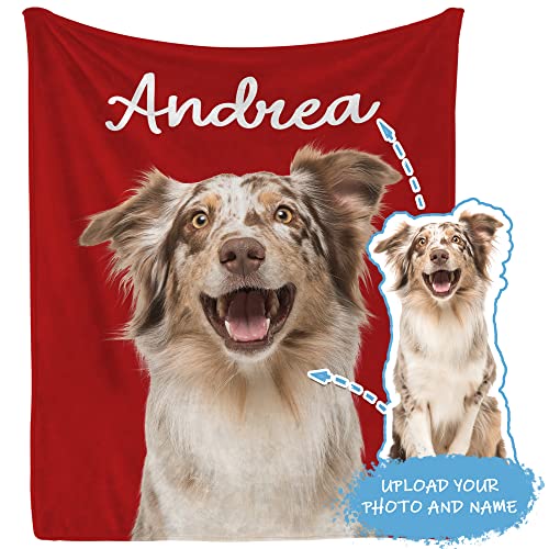 Personalized Dog Portrait Blanket - Custom Blankets Gifts from Pet Dog with Photos & Name - Customized Picture Flannel Fleece Blanket - Gifts for Pet Animal Women Men Dog Lovers Memorial Gift