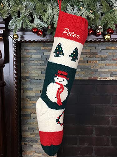 Christmas Stocking Personalized Hand Knit Snowman Stocking