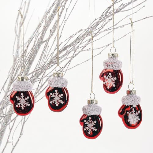 Lillian Vernon Christmas Mittens Glass Ornaments - Set of 12, Hand Blown, Mini Tree Decorations, Festive Holiday Home Decor