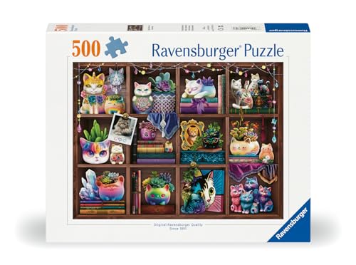 Ravensburger Cats and Succulents Jigsaw Puzzle - 500 Pieces | Adult-Targeted, Relaxing Activity, Interlocking Fit | Handcrafted in Germany | Unique Artwork by Brigid Ashwood