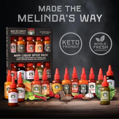 Melinda’s Mini Hot Sauce Variety Pack - Surprise 10 Pack (2 Oz Each) - Gourmet Hot Sauce Gift Set with Travel Friendly Mini Hot Sauce Bottles in 24 Possible Flavors