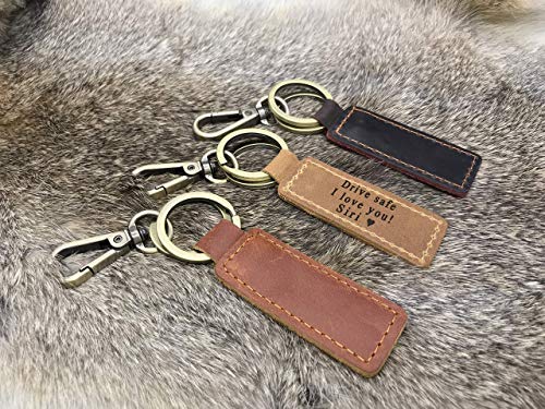 PERSONALIZED Leather KEYCHAIN, Coordinates Key Chain, 3rd Anniversary, Gift for Birthday, Keyfob, Best Gift Brown