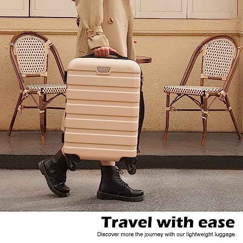 Coolife Luggage 3 Piece Set Suitcase Spinner Hardshell Lightweight TSA Lock (apricot white, 3 piece set(20in24in28in))