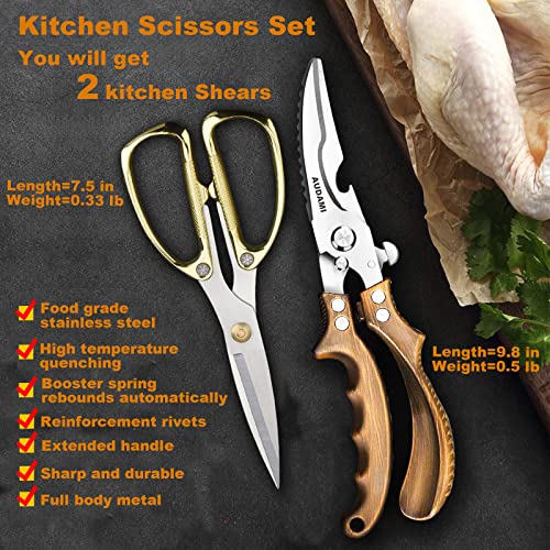 Premium Kitchen Shears Heavy Duty Kitchen Scissors Set 2-Pack,Poultry Shears Heavy Duty Professional,Meat Scissors Heavy Duty Food Scissors,Utility Scissors Bone Shears Cooking Scissors for Kitchen