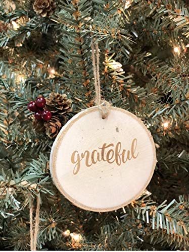 Set of 3 Large Oak Christmas Ornaments - Hand-Painted Wooden Christmas Tree Decorations - Perfect Xmas Ornaments Mini Gift Sets for Family (Thankful, Grateful & Blessed)