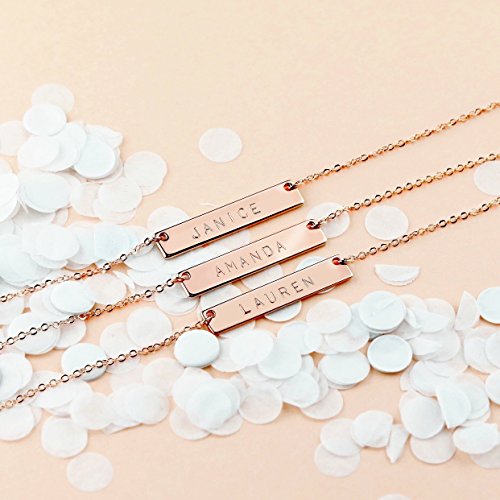 LONAGO Personalized Bar Necklace Engraved Name Bar Pendant Necklace