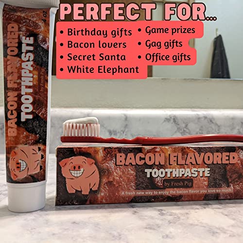 Fresh Pig Bacon Flavored Toothpaste - Gift Ideas for Bacon Lovers Funny Bacon Gag Gifts Under 10, Coworkers White Elephant Gifts for Adults Fluoride Free Christmas Stocking Stuffers Gift for Men