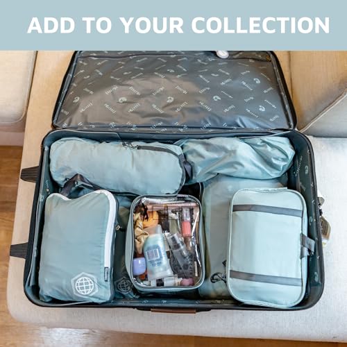 Compression Packing Cubes for Travel - Luggage and Backpack Organizer Packaging Cubes for Clothes (Dusty Teal and White, 2 Piece Set)