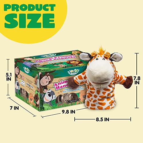 JOYIN 6Pcs Kids Hand Puppet Set with Working Mouth, Toddler Animal Plush Toy Includes Elephant, Giraffe, Lion, Bear, Raccoon and Monkey for Show Theater, Birthday Gifts