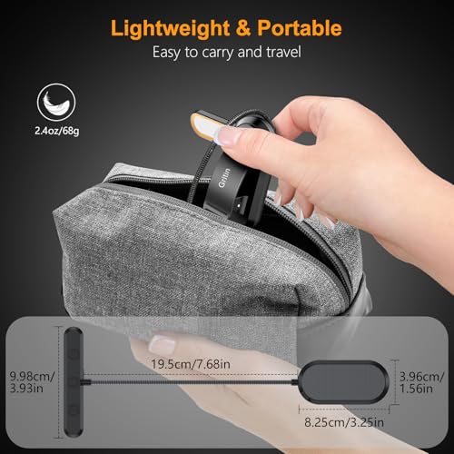 Gritin Rechargeable Book Light for Reading in Bed with 19 LED &Memory Function-Eye Caring 3 Color Temperatures,5 Brightness Levels,80 Hrs Runtime Flexible Goose Neck Clip on Book Light for Book Lovers