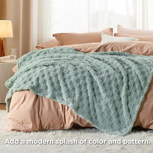 Bedsure Sage Green Fleece Blanket for Couch - Checkered Throw Blanket for Women, Cute Soft Cozy Blanket for Girls, 50x60 Inches