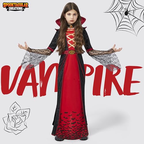 Spooktacular Creations Royal Vampire Costume for Girls Deluxe Set Halloween Gothic Victorian Vampiress Queen Dress Up Party-M(8-10yr)