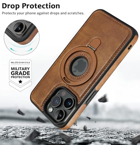 VAUSERDY Magnetic for iPhone 13 Pro Max Leather Case,Invisible Stand [Compatible with Magsafe] Slim Kickstand Phone Cove (Brown, iPhone 13 Pro Max)