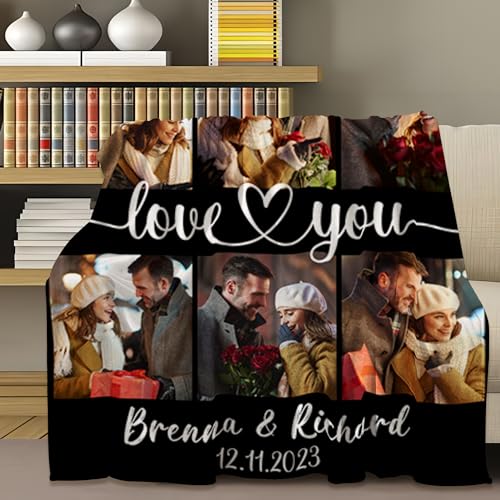 Gemuniya Personalized Valentine's Day Gifts for Boyfriend Girlfriend, Custom Photo Blankets with Names, I Love You Birthday Gifts for Wife Husband Her Him Anniversary Wedding Couple Gifts