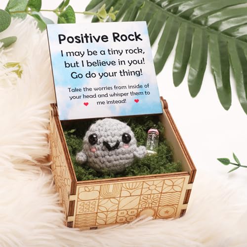 ARTINAEL Adopt a Desk Pet - Positive Mini Rock Friend: Cute Interactive Crochet Doll Companion for All Ages - Emotional Worry Buddy for Home or Office, Funny Novelty Gift Ideas.