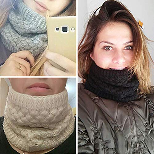 CRUOXIBB Winter Infinity Scarf Neck Warmer for Men Women Soft Fleece Lined Thick Knit Circle Scarf Windproof Black