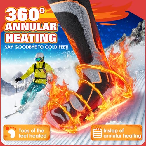 Heated Socks for Men and Women, 5000 mAh Rechargeable Electric Heated Socks with 4 Heat Settings, 360° Surround Heating Washable Winter Warm Socks for Skiing, Camping, Hiking and Outdoor Activities