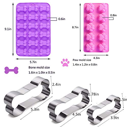 7 Pack Dog Treat Molds, Puppy Dog Paw and Bone Molds, Non-stick Dog Ice Molds Trays, Reusable Baking Molds for Chocolate, Candy, Cupcake, Biscuits- perfect Dog Cookie Molds for Puppy lovers