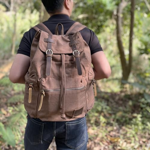 AUGUR High Capacity Canvas Vintage Backpack - for School College Hiking Travel 12-17" Laptop