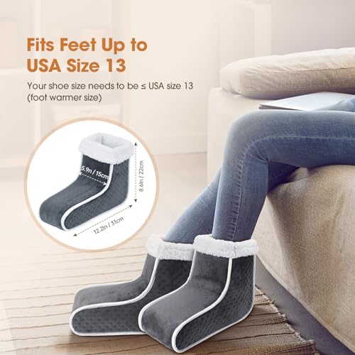 Split Electric Foot Warmer, Quick Heating Pad for Feet, 6-Level Heated Slippers for Men Women, Soft Heated Boots, Feet Warmer with Detachable Washable Liner for Home, Office, Christmas