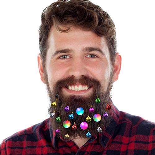 DecoTiny 20pcs Light Up Beard Ornaments, 16 Pcs Sounding Jingle Bells, 4 Pcs Beard Lights Beard Bauble Ornaments, Great Christmas and New Year Festival Gift for Friends Husband