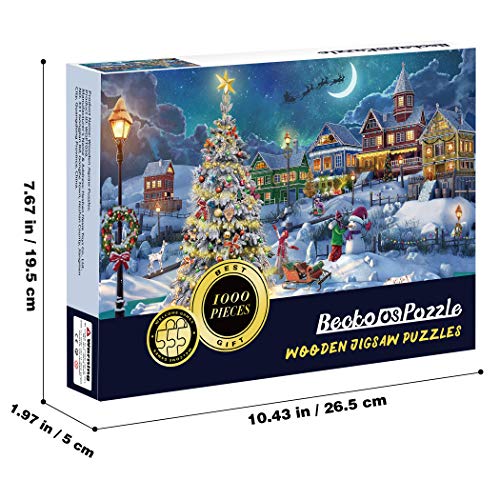 Becko US Puzzles 1000 Piece for Adults and Kids, Wooden Jigsaw Puzzles 1000 Pieces, Christmas and Holiday (Snow Scene)