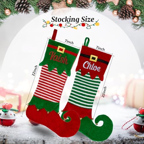 VRFASHION Elf Personalized Christmas Stockings, Custom Embroidered Name Family Xmas Stockings, Large Elf Xmas Stocking with Name, Christmas Tree Family Fireplace Hanging Stocking Decorations 1 Pcs