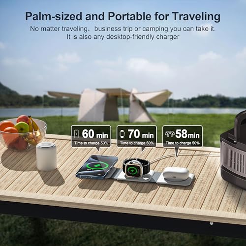 UCOMX 3 in 1 Charging Station for Multple Devices,Foldable 3 in 1 Wireless Charger for Travel,Nano Wireless Charging Station for iPhone16 15 14 13 12 Pro Max/Watch 10 9 8 7 6 5 4 3 Ultra/AirPod Pro