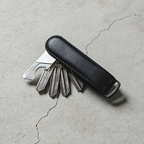 Jibbon Italian Premium Leather Key Organizer - Stylish Key Holder with Marine Grade 316 Stainless Steel, Compact EDC Keychain, Accommodates Up To 9 Keys, Including Car Keys - (All Black)