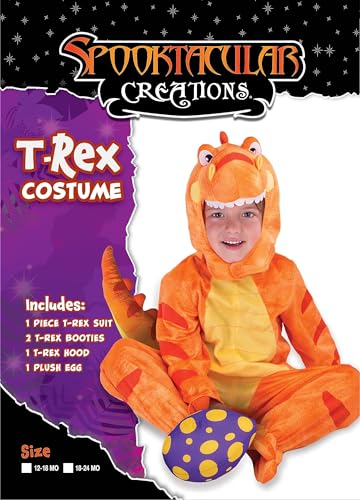 Spooktacular Creations Child Orange Dinosaur T-Rex Costume with Toy Dinosaur Egg for Halloween Dress up, Dinosaur Theme Party (3T (3-4 yrs))