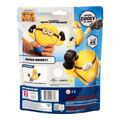 Minions Despicable ME 4 Super Squishy Mega Dave | Heroes of Goo JIT Zu Action Figure Toys | with Unique Gooey Water Bead Filling | Stretch him up to 3 Times his Size