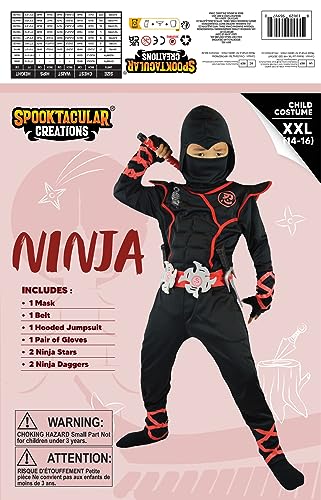 Spooktacular Creations Halloween Ninja Costume, Black Ninja Costume Kids, Ninja Accessories Costume Set, ninja dressing up, Halloween Costumes for Boys DressUp and RolePaly Party (Small (5-7 yrs))