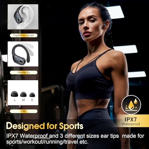 Wireless Earbuds 75hrs Bluetooth 5.3 Headphone Sport, 2024 Bluetooth Earbuds Stereo Deep Bass Over Ear Bud with Earhooks, ENC Noise Cancelling Mic, IPX7 Waterproof Earphone for Workout/Running