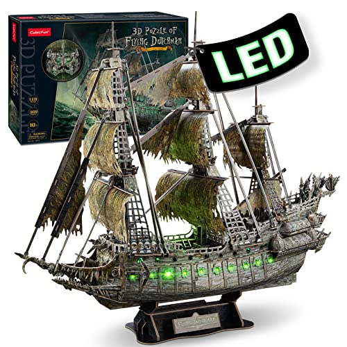 3D Puzzles for Adults Green LED Flying Dutchman, 360 Pieces Haunted Pirate Ship Arts & Crafts for Adults Gifts for Men Women Model Kit, Lighting Ghost Ship 2024 Easter Gifts Teacher Appreciation Gift