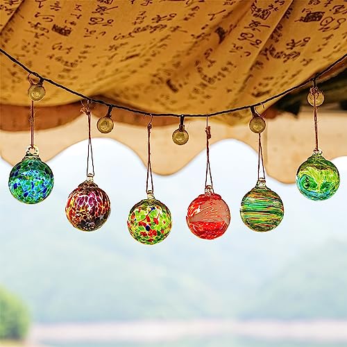 6pcs Hand-Blown Glass Ornaments Balls Glass Christmas Ball Ornaments Hanging Friendship Balls Glass Witches Balls Gazing Balls for Home Window Outdoor Garden Patio Décor