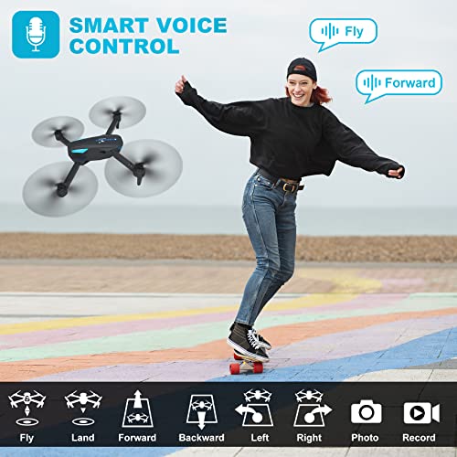 Drone with 1080P Camera for Beginners and Kids, Foldable Remote Control Quadcopter with Voice Control, Gestures Selfie, Altitude Hold, One Key Start, 3D Flips, 2 Batteries, Toy for Boys Girls