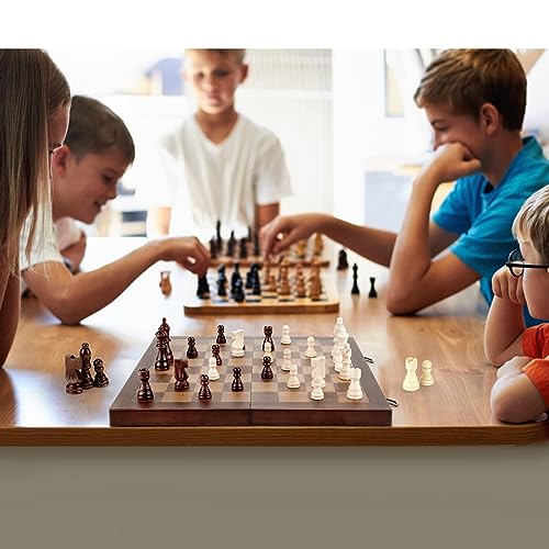 Magnetic Wooden Chess Board Set with Manual for Adults Kids 15 Inch Chess Puzzle with Handmade Pieces, Folding Portable Travel Unique Chess Game for Tournament Professional Beginner