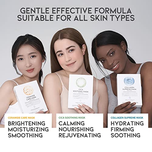 #OOTD Hydrating Soothing Sheet Masks Gift Set for Skincare, Korean Vegan Sheet Mask for Dry, Sensitive Skin, Calming, Smoothing, Brightening, Collagen, Ceramide, Cica, Hyaluronic Acid 30EA