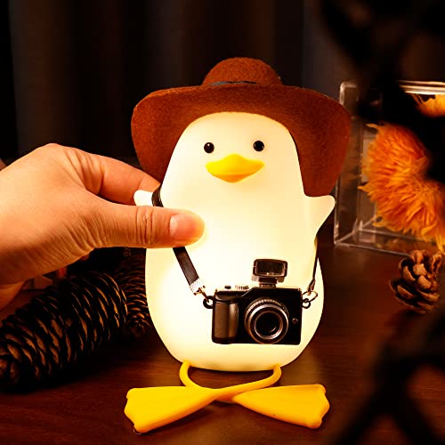 Hinittey Duck Night Light, Cute Benson Ducks Lamp, Funny Nursery Silicone Goose Nightlight with Dimmer & Timer for Room Decor, Weird Gifts for Kids, Baby, Girls,Boys, Women, Children,Teen-Cowboy Duck