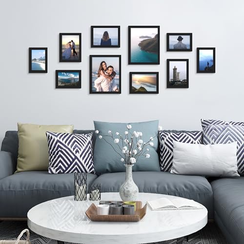 upsimples 10 Pack Picture Frames Set, Gallery Wall Frame Set for Wall Mounting or Tabletop Display, Multi Sizes Including 8x10, 5x7, 4x6 Family Photo Collage Frames for Wall Decor, Black