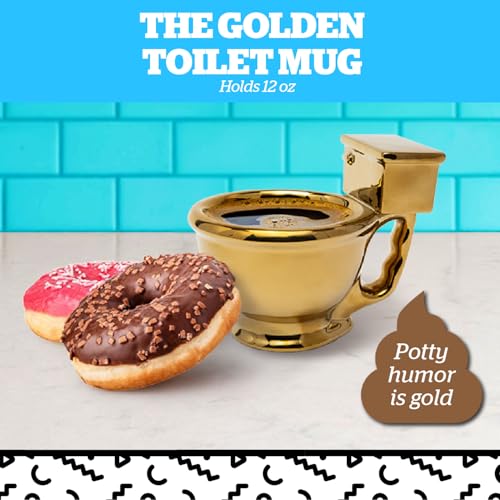 BigMouth Inc Golden Toilet Mug - Funny Coffee Cup for Men, Women - Novelty Toilet Bowl Mug - Hilarious Gag Gift - Ceramic Bathroom Mug - 12 Oz