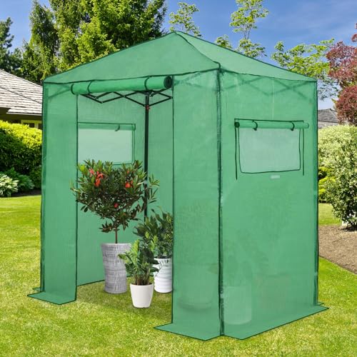 EAGLE PEAK 6x4 Portable Walk-in Greenhouse, Pop-up Indoor Outdoor Garden Green House, Zippered Door and Windows, PE Cover, Green