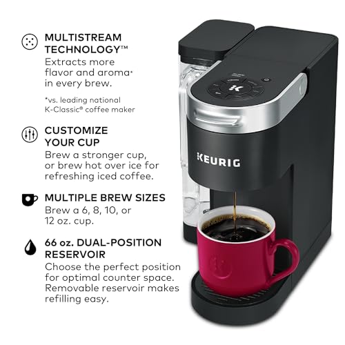 Keurig K-Supreme Single Serve K-Cup Pod Coffee Maker, MultiStream Technology, 4 Brew Sizes, 66oz Dual-Position Removable Reservoir, Black