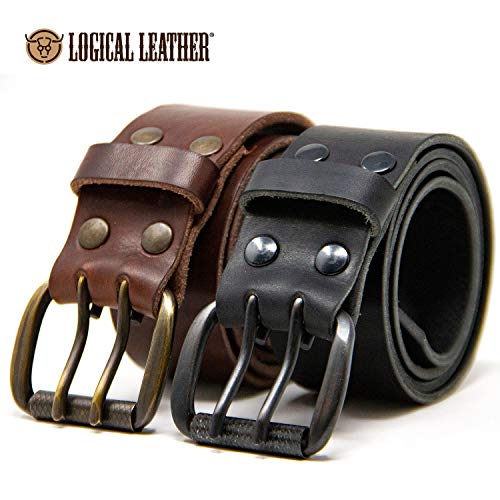 Logical Leather Men's Work Belt - Heavy Duty Genuine Full Grain Leather Double Prong Belts - Brown 38