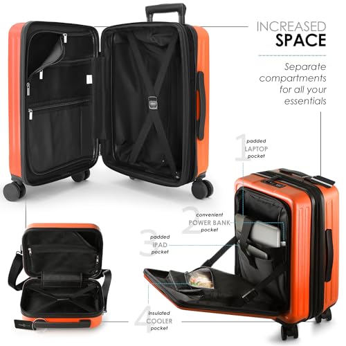 TravelArim 22 Inch Carry On Luggage 22x14x9 Airline Approved, Carry On Suitcase with Wheels, Hard-shell Carry-on Luggage, Orange Small Suitcase, Hardside Luggage Carry On with Cosmetic Carry On Bag