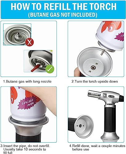 Sondiko Butane Torch Lighter S400 2 Pack, Refillable Kitchen Torch with Safety Lock and Adjustable Flame for Desserts, Creme Brulee, and Baking(Butane Gas Is Not Included)