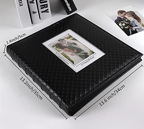 RECUTMS Photo Album 4x6 600 Photos Black Inner Page Button Grain Leather Big Capacity Pockets Pictures Album Birthday Christmas Wedding Anniversary (Black)