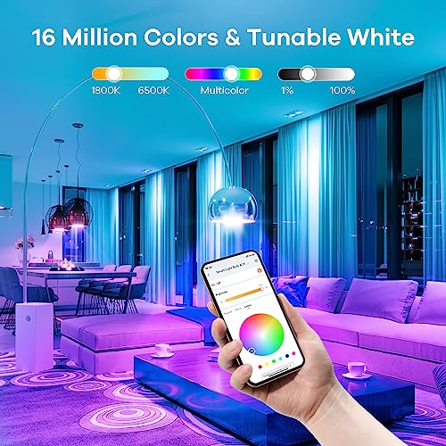 Linkind Smart Light Bulbs, Smart Bulb That Work with Alexa & Google Home, LED Light Bulbs Color Changing, 64 Preset Scenes, Music Sync, A19 E26 2.4GHz RGBTW WiFi Bluetooth Light Bulb 60W, 800LM, 4Pack