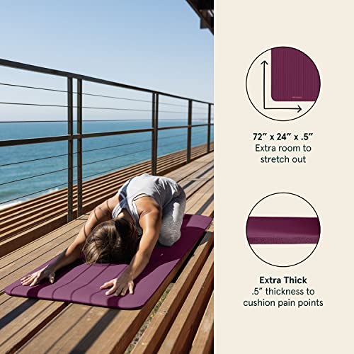 Retrospec Solana Yoga Mat 1/2" Thick w/Nylon Strap for Men & Women - Non Slip Excercise Mat for Yoga, Pilates, Stretching, Floor & Fitness Workouts, Boysenberry