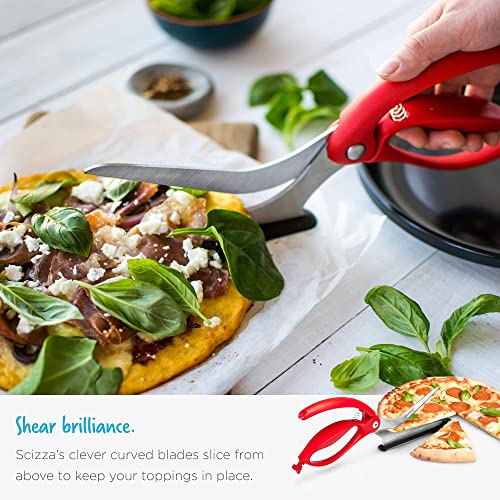 Dreamfarm Scizza | Non-Stick Pizza Scissors with Protective Server | Stainless Steel | All-In-One Pizza Slicer | Easy-To-Use & Easy-To-Clean Pizza Cutters | Red